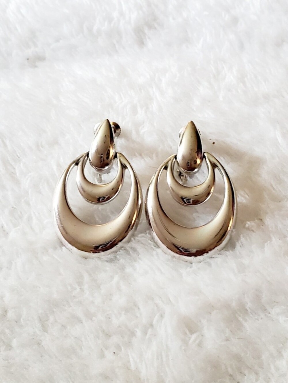 Vintage Napier Classic Silver Drop Hoop Statement Earrings